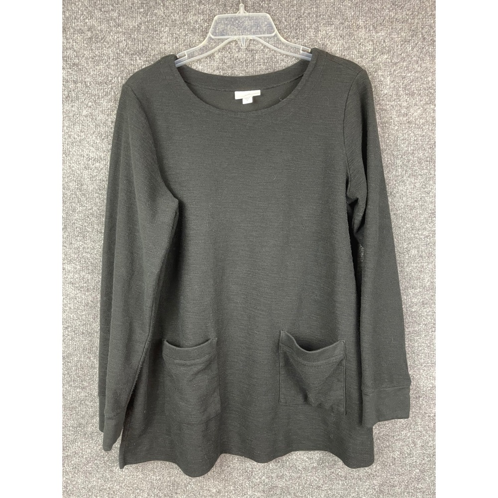 J. Jill Tunic Top Women's Medium Black Excellent Textured Pocket Long Sleeve